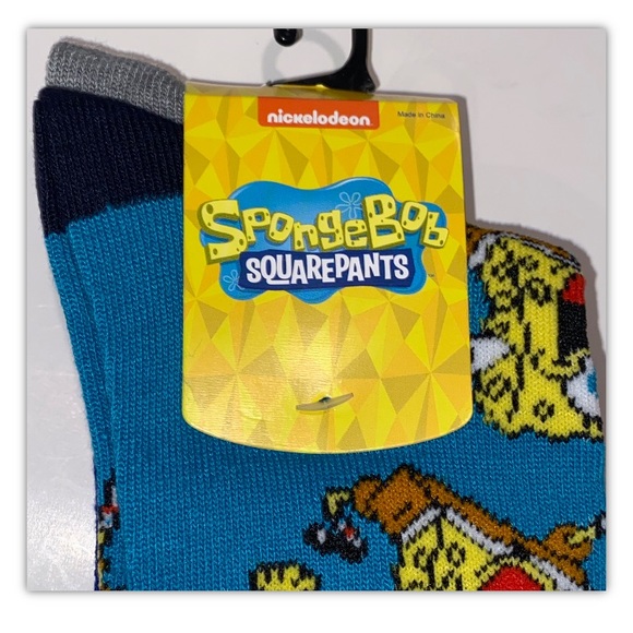 SpongeBob Crew Socks 2 Pair Men 8-12 Green Blue Nickelodeon Square Pants NEW! - Picture 4 of 12